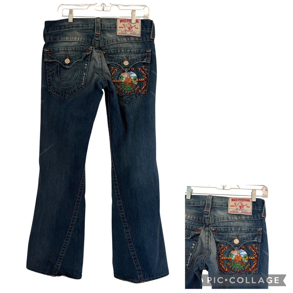 True Religion‎ Joey Flare Jeans Mountain Peace Embroidered Island Fit 32x32 USA